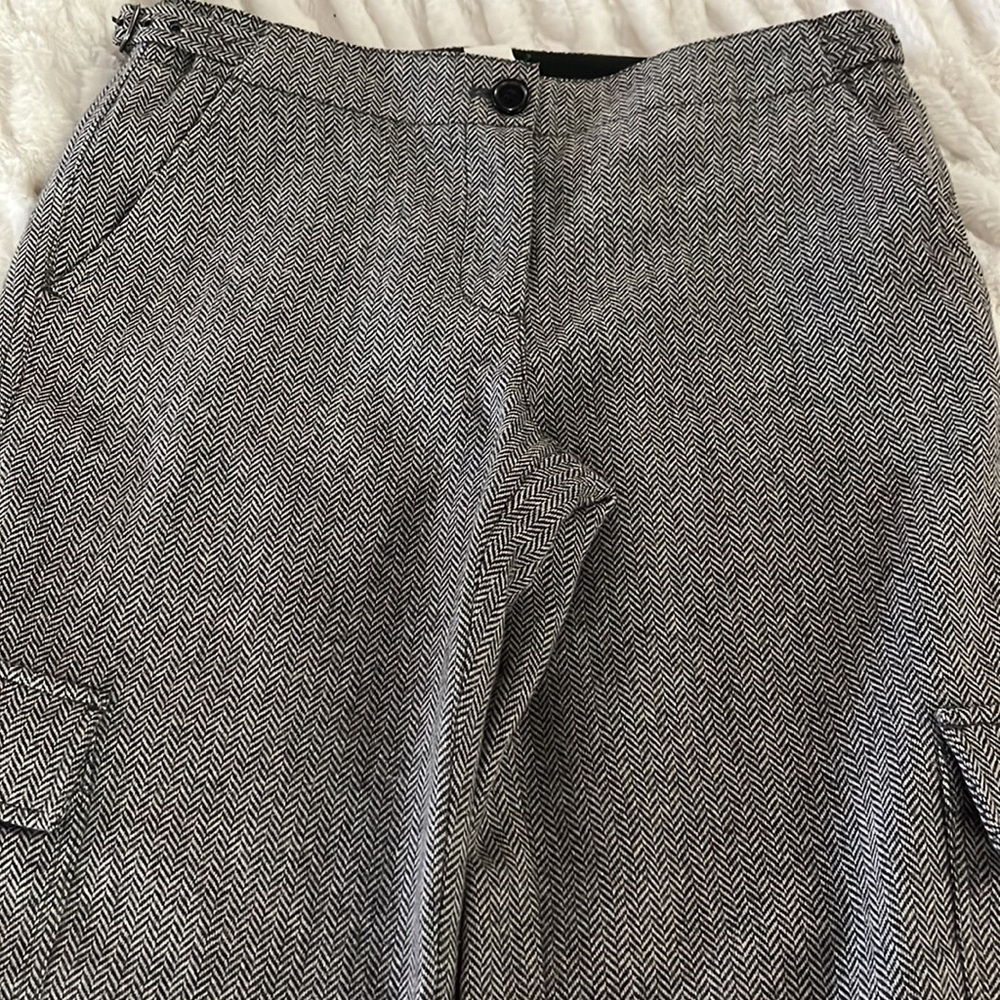 Brown Houndstooth Wool Pants 8 Cargo Straight Leg… - image 3